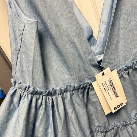 Tie Shoulder Tiered Chambray Smock Dress - Picture 3 of 5